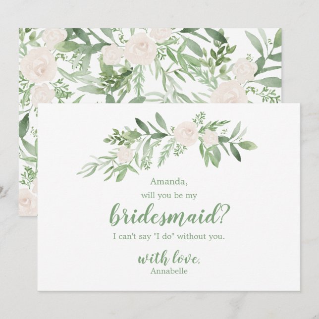 Convites Aquarela Rosa Marfim Casamento Seja Minha Dama de  (Frente/Verso)