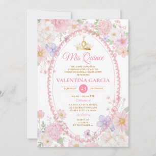 Convites Aquarela Rosa Quinceañera 15 Anos Flores Dourado