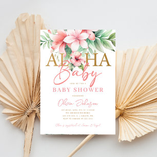 Convites Aquarela Rosa Tropical Floral Aloha Chá de Bebê