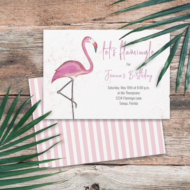 Convites Aquarela Rosa Vamos Flamingle Flamingo Fofo (Criador carregado)