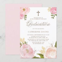 Convites Aquarela Rosada Peônia Floral Rosa Dedicatória par