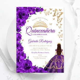 Convites Aquarela Rosas Roxos Quinceanera Floral