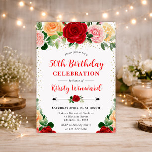 Convites Aquarela Rosas Vermelhas e Amarelas 50º aniversári