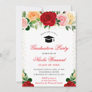 Convites Aquarela Rosas Vermelhas e Amarelas Graduação