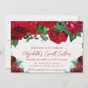 Convites Aquarela Rosas Vermelhas Sweet Sixteen