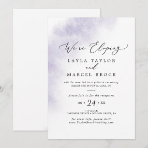 Convites Aquarela Roxa Recepção de Casamento Furtivo