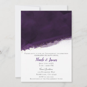 Convites Aquarela Roxo Ameixa & Dourado Casamento Moderno C