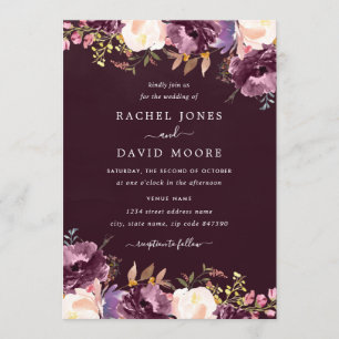 Convites Aquarela Roxo Bordô Floral Casamento