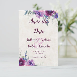 Convites Aquarela roxo e floral lilás salve a data