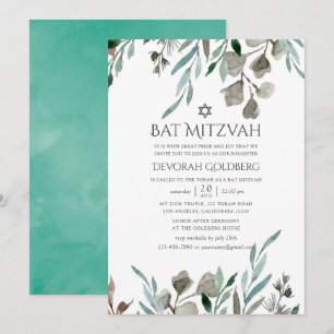 Convites Aquarela Rustic Verde Inverno Bat Mitzvah