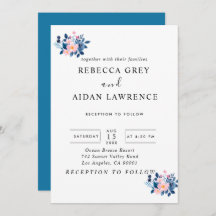 aquarela rústica de um buquê floral rosa e azul