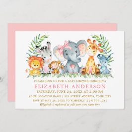 Convites Aquarela Safari Animais Chá de fraldas Arco Rosa