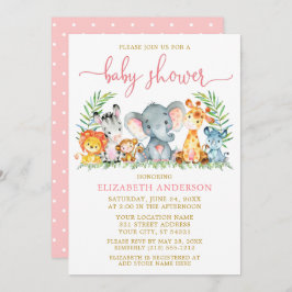 Convites Aquarela Safari Animais Chá Rosa Dourado