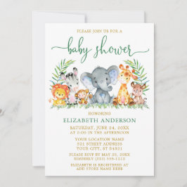 Convites Aquarela Safari Animais Chá Roteiro Verde Dourado