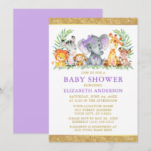 Convites Aquarela Safari Animais Violeta Chá