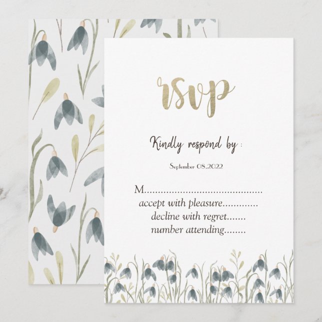 Convites Aquarela Snowdrops Flor Silvestre RSVP  (Frente/Verso)