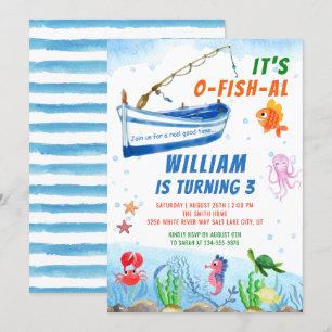 Convites Aquarela Sob O Aniversário De Pesca De Barcos Marí