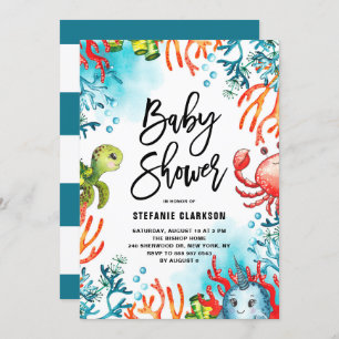 Convites Aquarela sob o Chá de fraldas dos Amigos do Mar