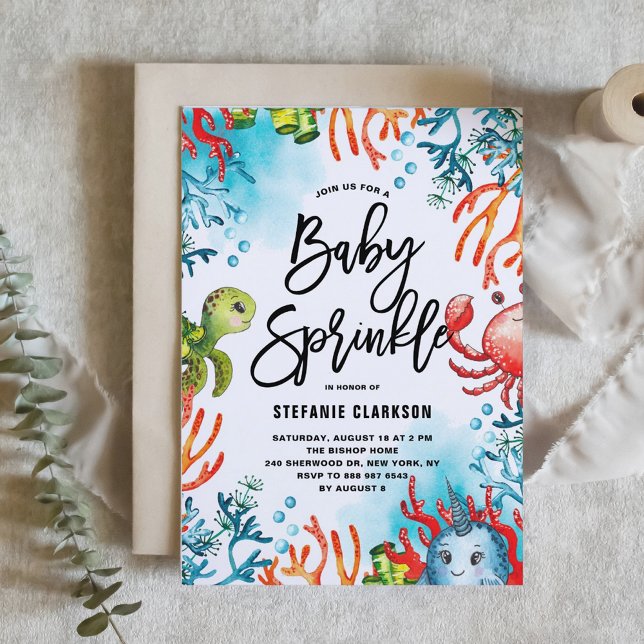 Convites Aquarela Sob O Mar Amigos Bebê Sprinkle (Watercolor Under the Sea Friends Baby Sprinkle Invitation)