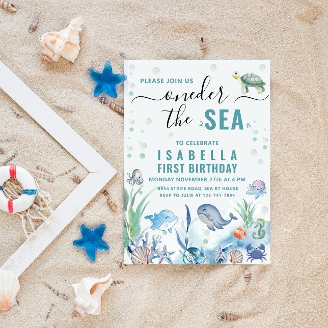 Convites Aquarela sob o primeiro aniversario do mar (Criador carregado)