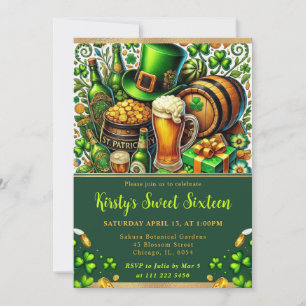 Convites Aquarela St Patrick's Day Sweet Sixteen