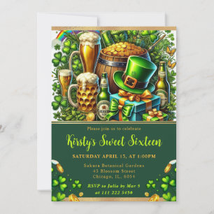 Convites Aquarela St Patrick's Day Sweet Sixteen