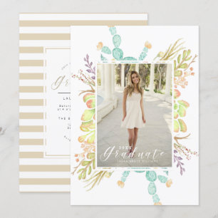 Convites Aquarela Suculenta do Buquê  Festa de formatura