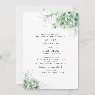 Convites Aquarela suculenta janto de ensaio de casamento