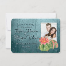 Aquarela Suculta Teal Fotográfico Salvar A Data