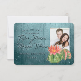 Convites Aquarela Suculta Teal Fotográfico Salvar A Data