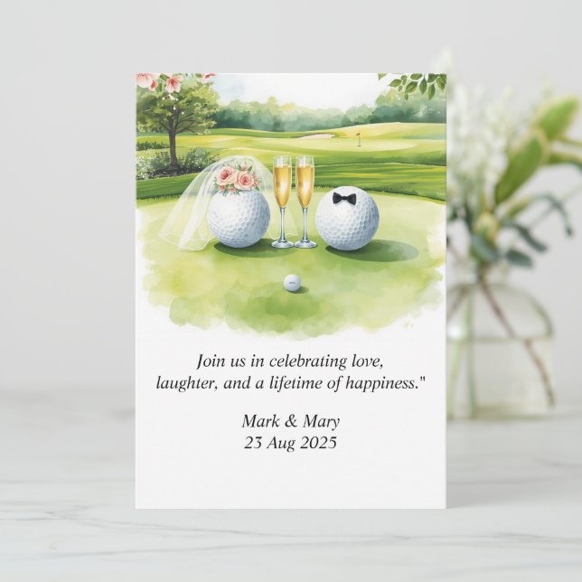 Convites Aquarela temática de casamento de golfe (Em pé/Frente)