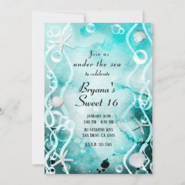 Convites Aquarela Tinta Teal Splash Sob o Mar Doce 16