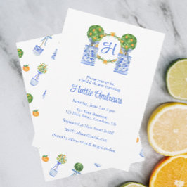 Convites Aquarela Topiaria de Citrinos com Monograma Chinoi