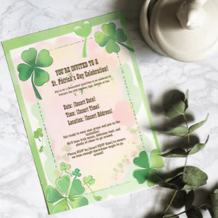 Convites Aquarela Trevo de Quatro Folhas Shamrock Dia de Sã