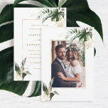 Convites Aquarela Tropical Deixa Dourada Foto De Casamento<br><div class="desc">Este convite para fotos de casamento apresenta folhagem tropical verde-aquosa,  folhas de monstera,  folhas de palmeiras,  folhas de bananeiras,  e sotaques de ouro falso com padrão tropical no verso. É perfeito para um casamento de praia ou destino. >>> Veja a coleção inteira >> https://www.zazzle.com/collections/tropical_foliage_gold_collection-119316977990783186</div>