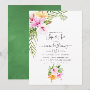 Convites Aquarela Tropical Floral Sip e Veja