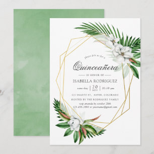 Convites Aquarela Tropical Greenery Geométrico Quinceañera
