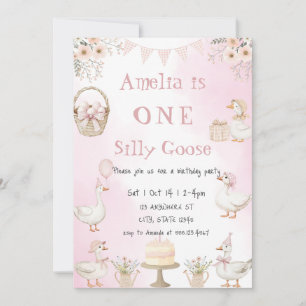 Convites Aquarela Um Ganso Tolo Xadrez Rosa Aniversário