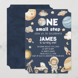 Convites Aquarela Um Pequeno Passo Espaço Animais Aniversár