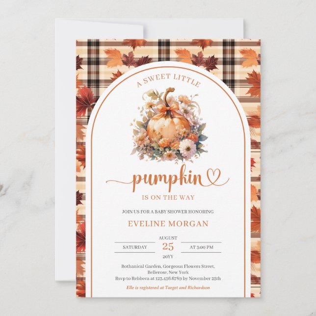 Convites Aquarela Uma doce abóbora cai na floral (Frente)