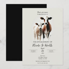 Convites Aquarela Vacas Minimalista Festa de Engajamento Rú