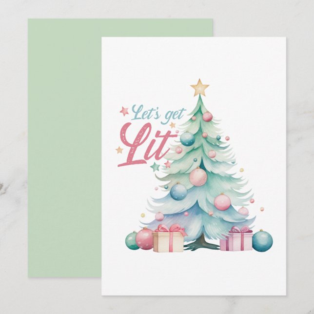 Convites Aquarela, vamos deixar a árvore de Natal (Frente/Verso)