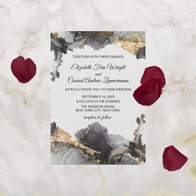 Convites Aquarela Vanessa Black, White e Spark Dourado (Criador carregado)