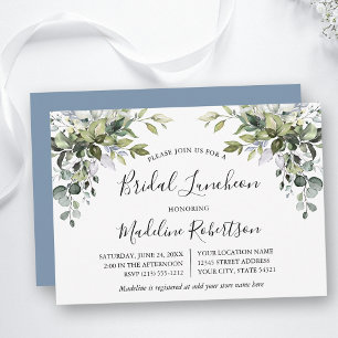 Convites Aquarela Verde Caligrafia Blue Bridal Lunch