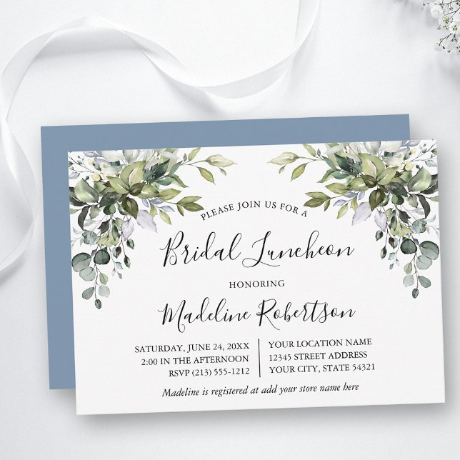 Convites Aquarela Verde Caligrafia Blue Bridal Lunch (Customize to change text color, text style or color of back of card.)