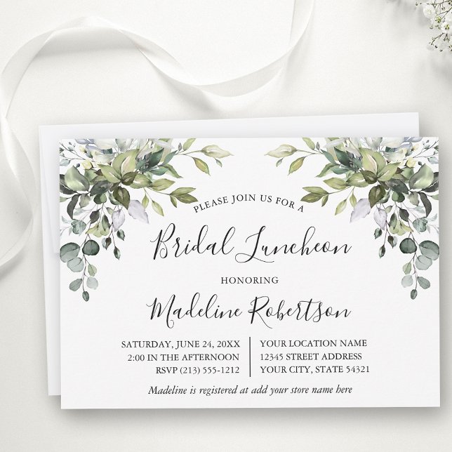 Convites Aquarela Verde Caligrafia Bridal Luncheon (Customize to change text color or text style.)