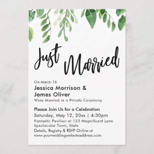Convites Aquarela Verde Celebração de Casamento