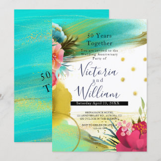 Convites Aquarela Verde Claro Rosa Dourado Aniversário de 5