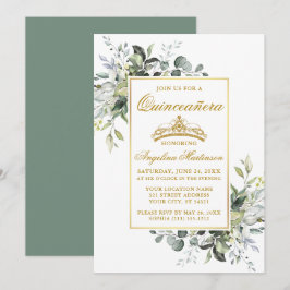 Convites Aquarela Verde Dourada Sage Quinceanera Verde