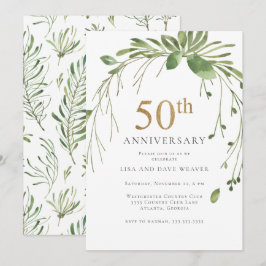 Convites Aquarela Verde Dourado 50º Aniversário